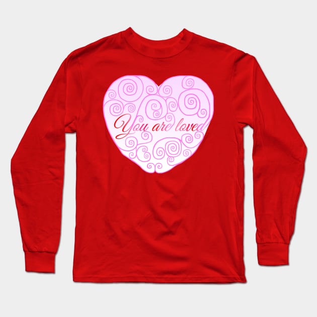You Are Loved Swirly Heart Long Sleeve T-Shirt by Art by Deborah Camp